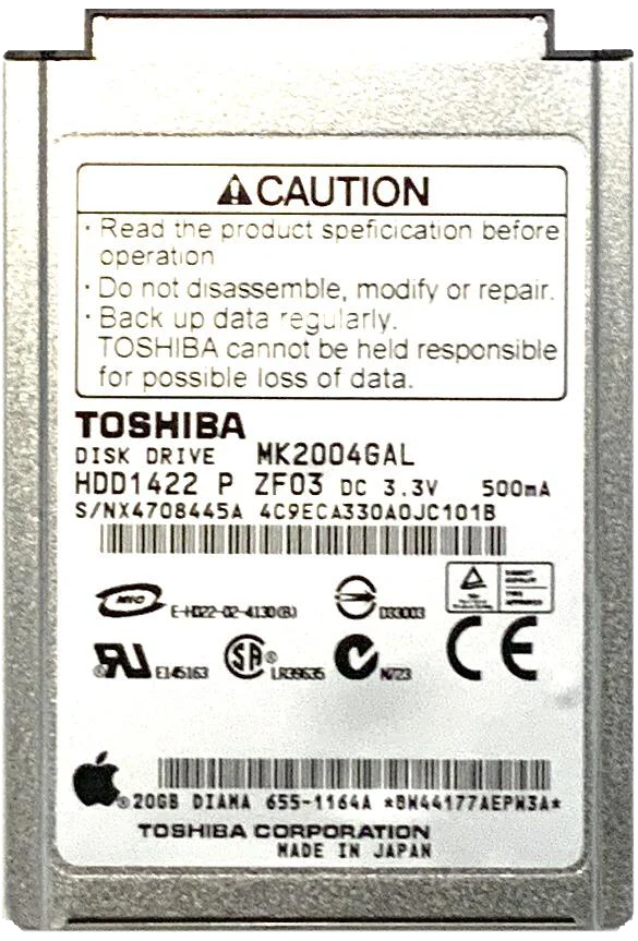 20GB Toshiba MK2004GAL 50-Pin IDE Thin HDD Hard Drive for Apple iPod Classic 3rd Generation A1040
