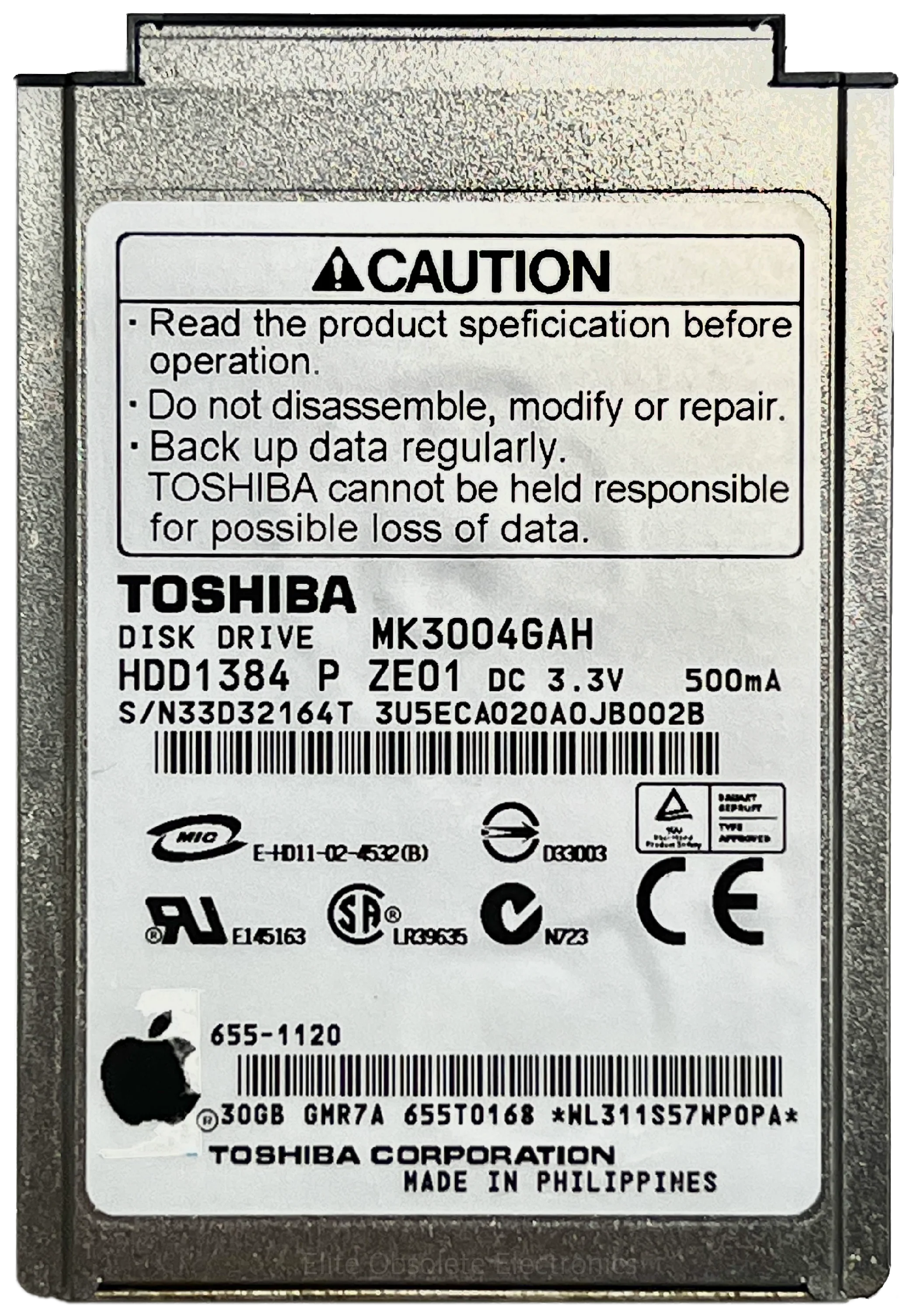 30GB Toshiba MK3004GAH 50-Pin IDE Thick Dual-Platter HDD Hard Drive for Apple iPod Classic 3rd Generation
