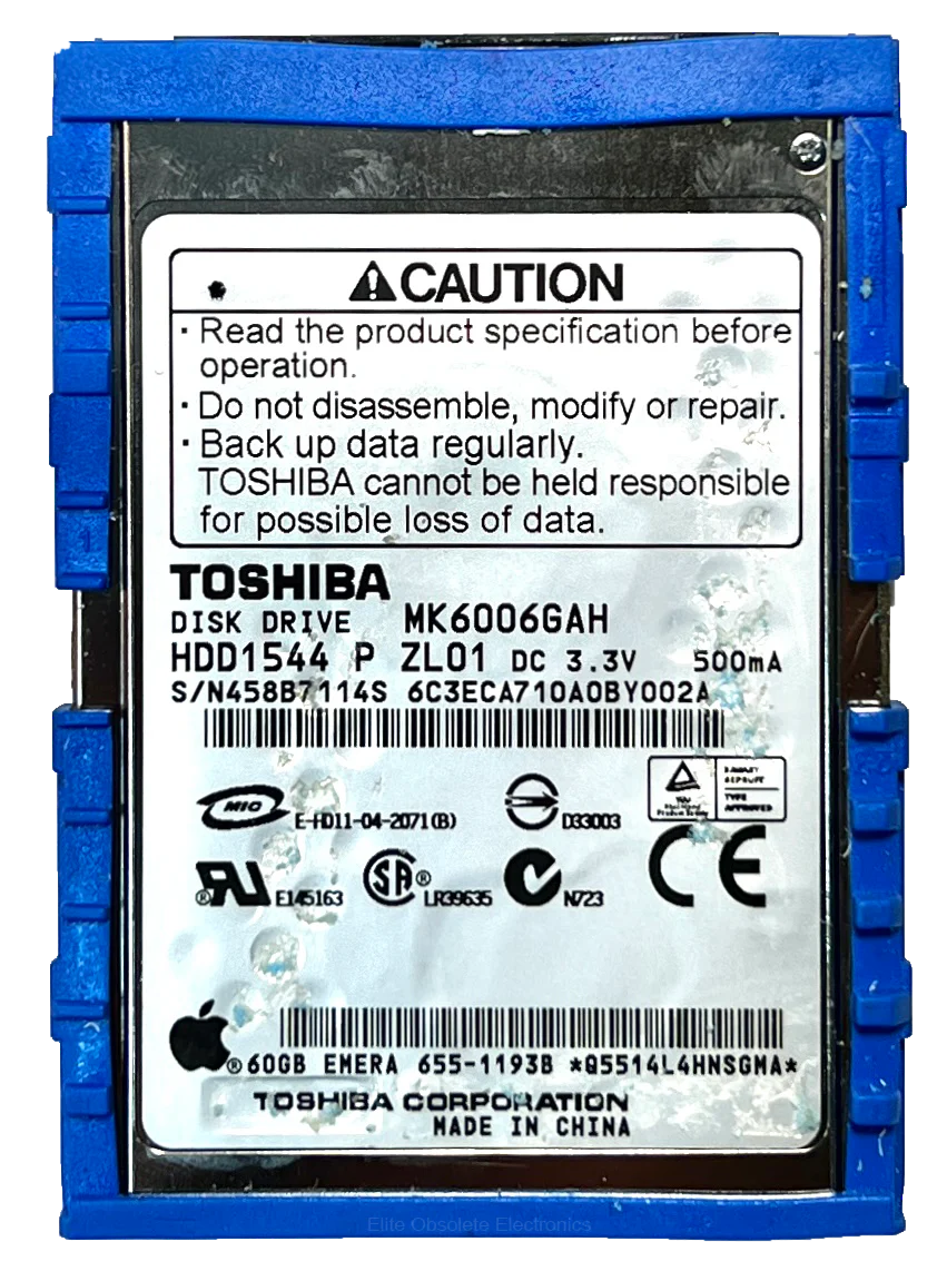 Original 60GB Toshiba MK6006GAH 50-Pin IDE Thick HDD Hard Drive for Apple iPod Classic 4th Monochrome Photo A1059 A1099
