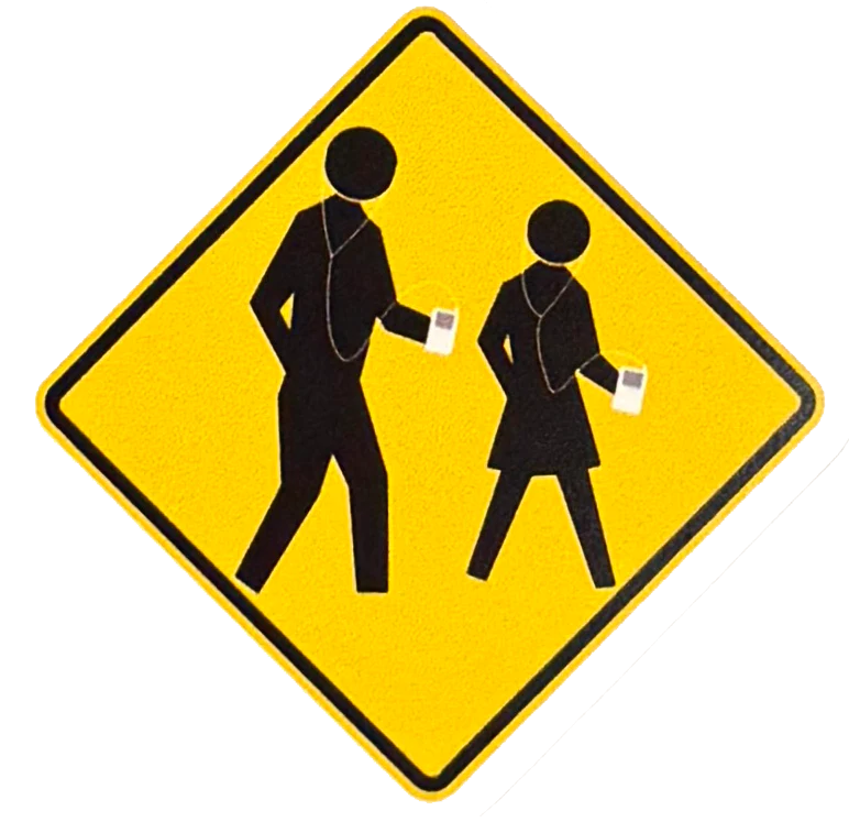 Caution iPod Crossing Silhouette Style Yellow Sticker