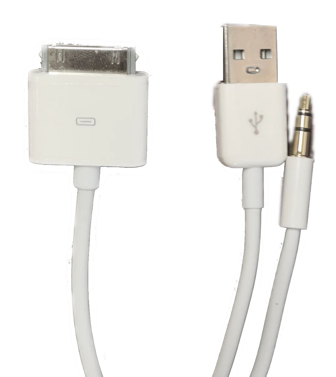 New 30-Pin to 3.5mm Auxiliary Audio Out & Split USB A Cable for Stereo Systems Male to Male