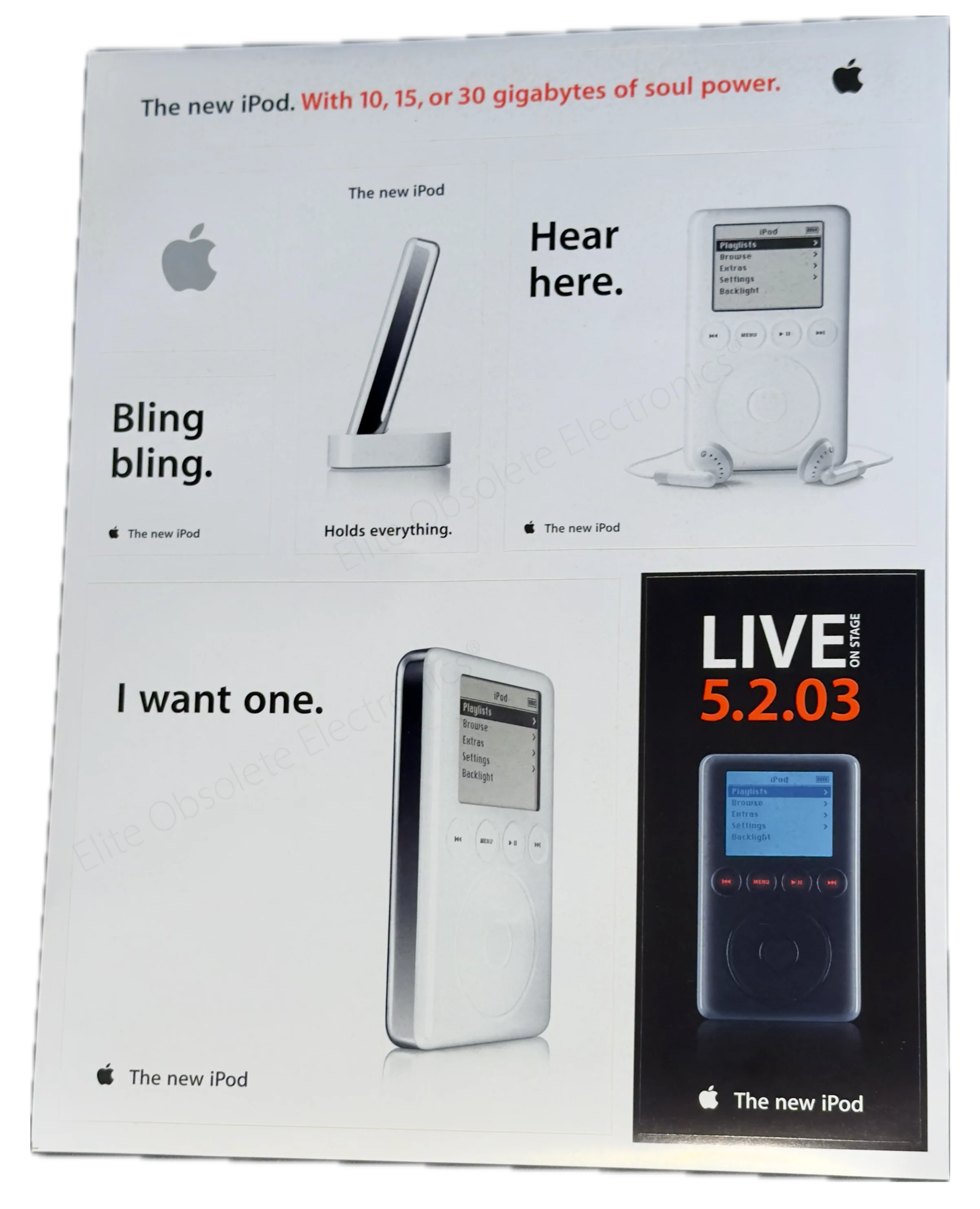 Original Apple 6 Piece Sticker Set ‘The new iPod’ Introductory Promo for iPod Classic 3rd Generation 2003 New