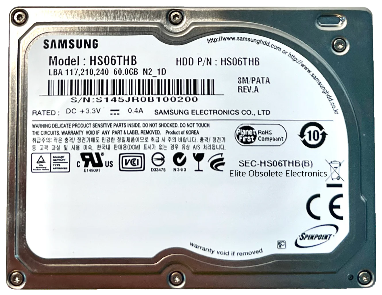 Samsung HS06THB 60GB Thin ZIF HDD Hard Drive 1.8" 40-pin for Apple iPod Classic