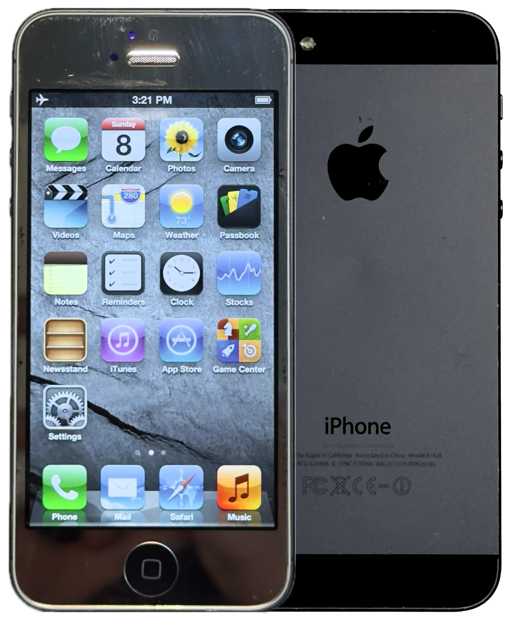 Refurbished Apple iPhone 5 16GB Reflective Silver & Black Custom A1428 MD634LL/A Rare iOS 6.1.4 New Battery